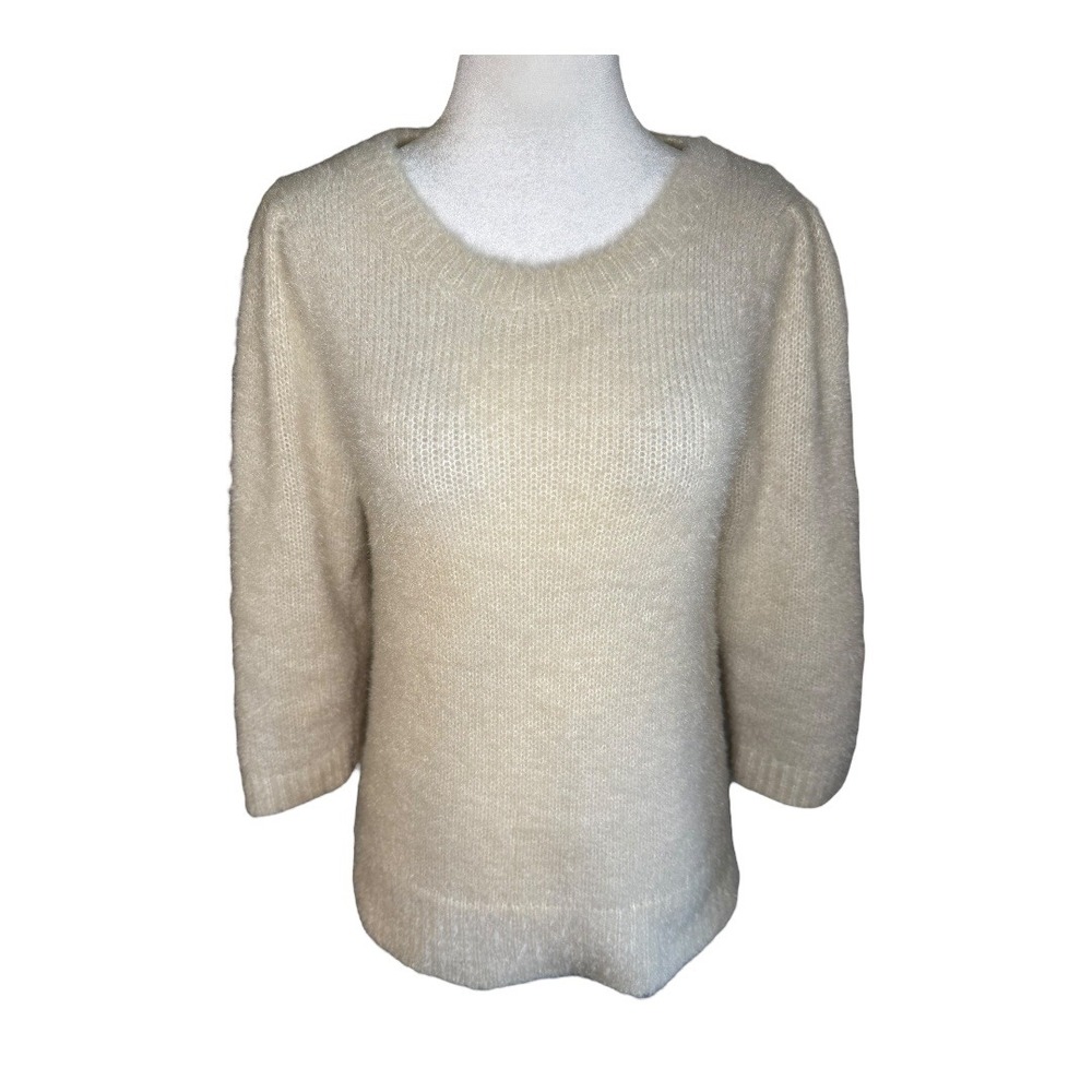 Ann Taylor Shimmery Fuzzy Knit Sweater 3/4 Sleeve Crew Neck Size Small‎